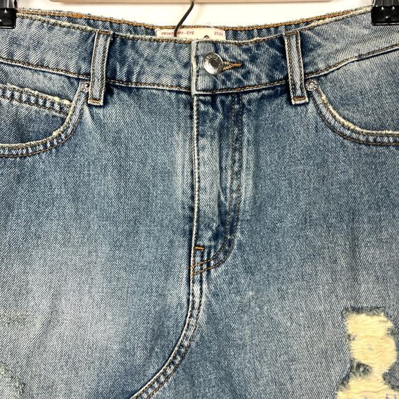 Zadig & Voltaire 40/Medium Denim Distressed Medium Wash Juice Mini Jean Skirt - Picture 4 of 9